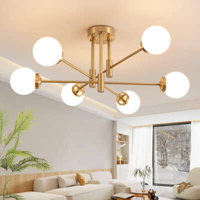 Mercer41 Tameya Sputnik Modern Linear Chandelier With Milky White